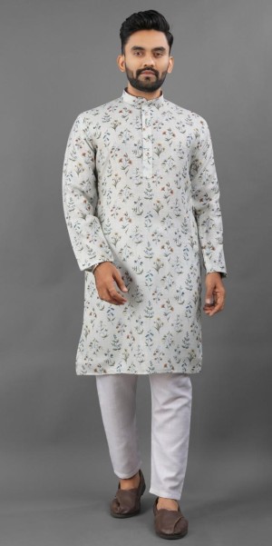 Traditional Lilen Green Kurta with Pajamas